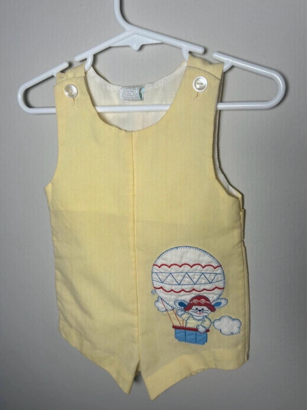 Vintage Yellow Baby One-Piece Bodysuit with Hot Air Balloon Applique